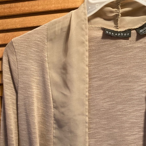 Metaphor Tan Open Front Chiffon Trim Cardigan - Picture 3 of 12